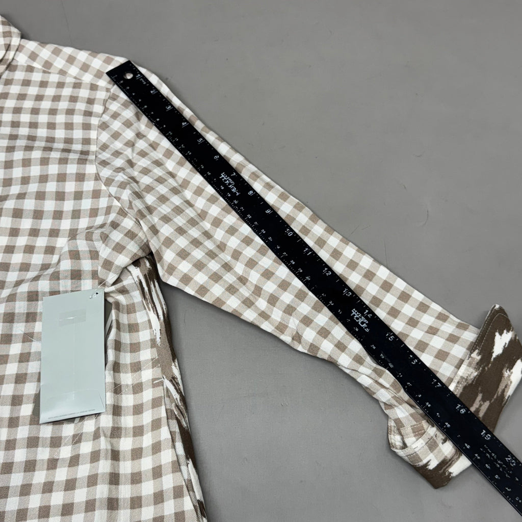 MULTIPLES Button-Up Plaid Shirt w/Cuff Petite Women's Sz PM Brown/Cream M44506BP