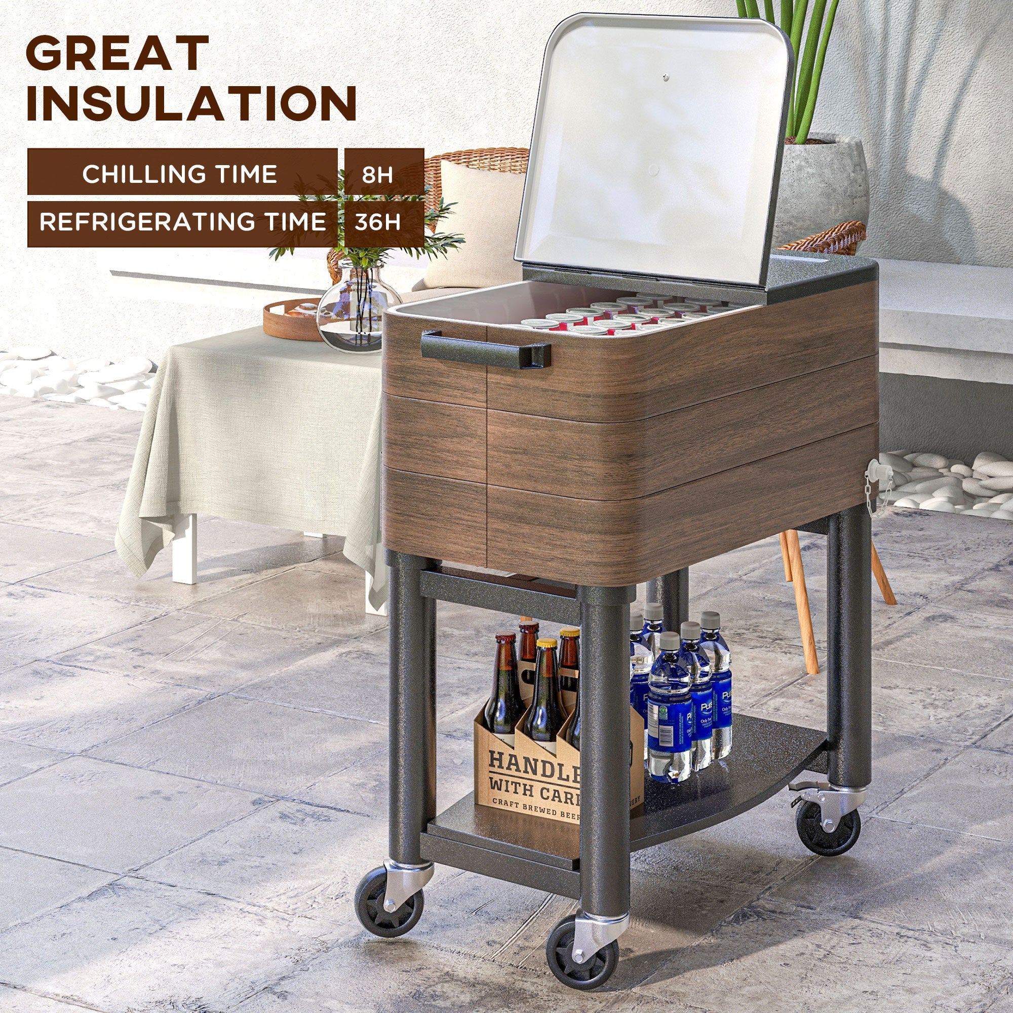 Outsunny Outdoor Cooler Cart, Rolling Beverage Ice Chest