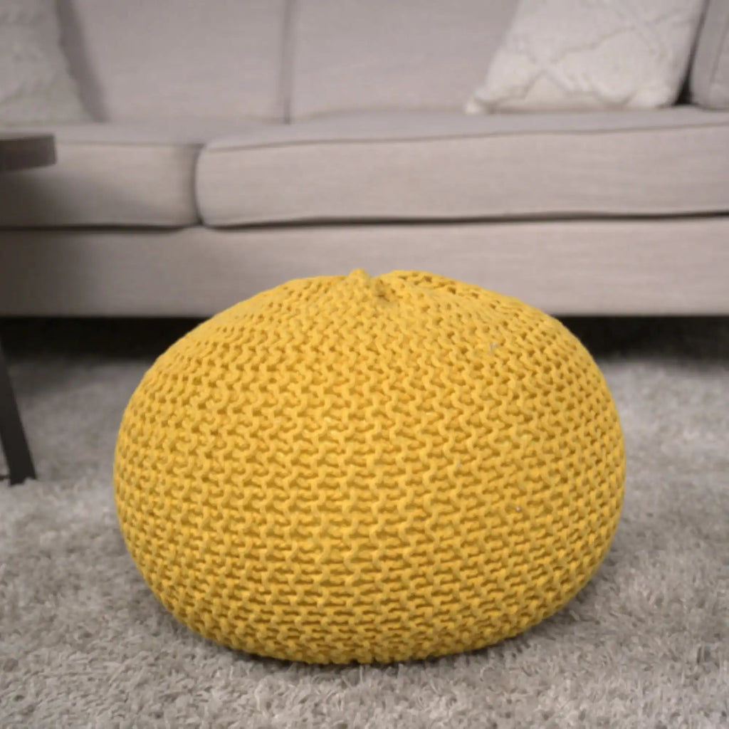 Bordeaux Knitted Cotton Round Pouf - Versatile Ottoman and Floor Cushion