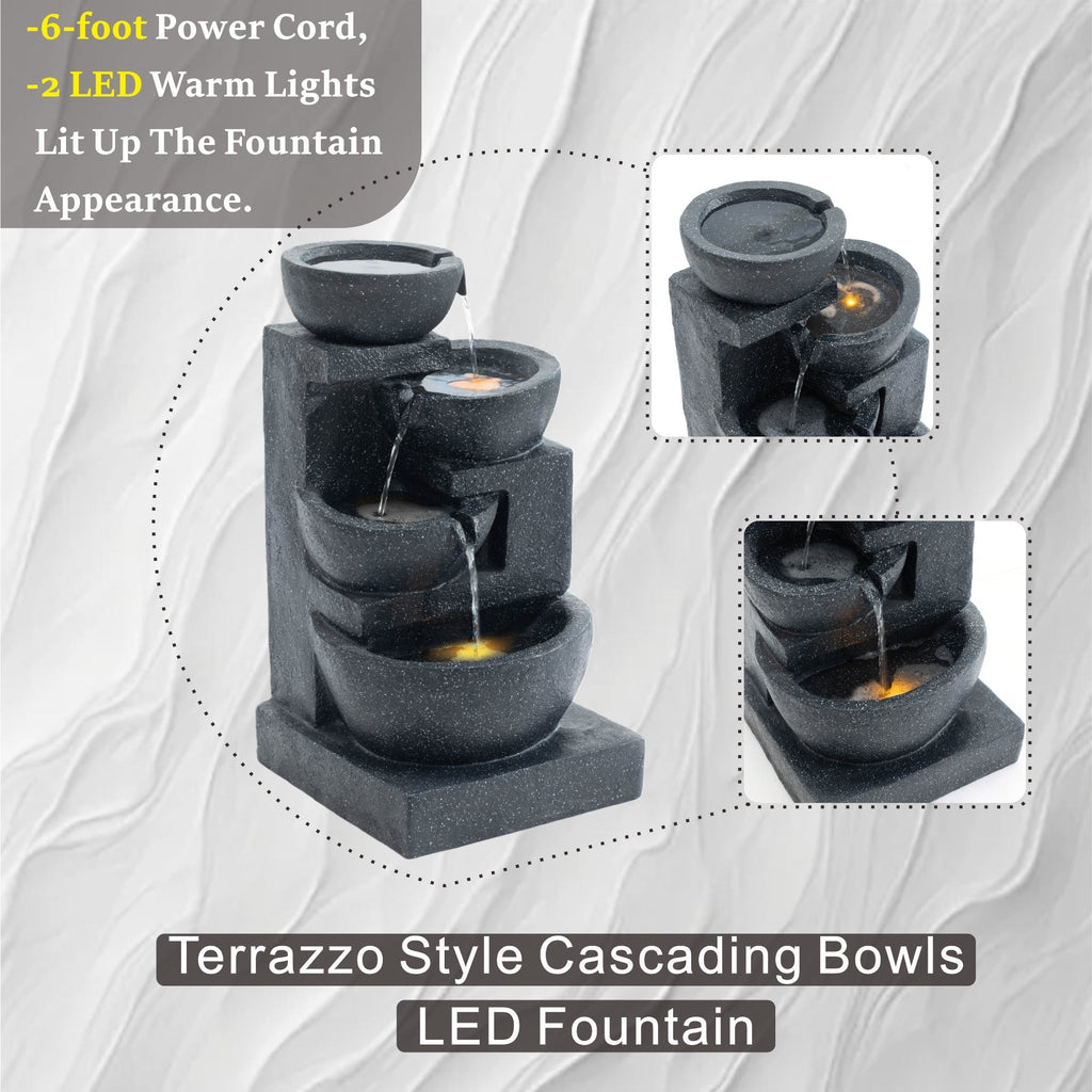 29-Inch Terrazzo Style LED Outdoor Indoor Water Fountain