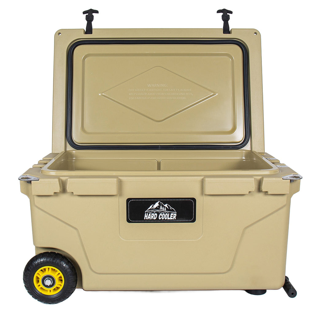 65 Quart Khaki Cooler, Ultra-Tough Hard Shell Ice Chest