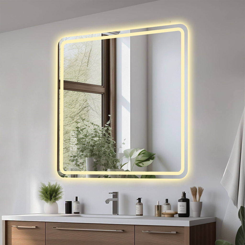LED Bathroom Mirror with Anti-Fog, Rust Resistance, and Tri-Color Lighting