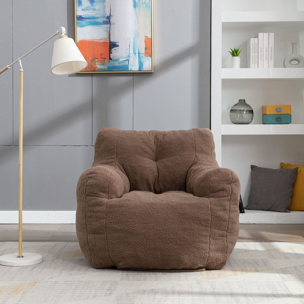 Soft Teddy Fabric Tufted Foam Bean Bag Chair With Teddy Fabric