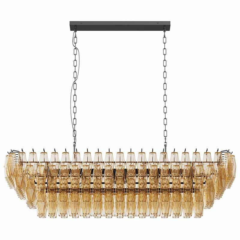 54-Inch Black Rectangular 12-Light Smoke Glass Chandelier