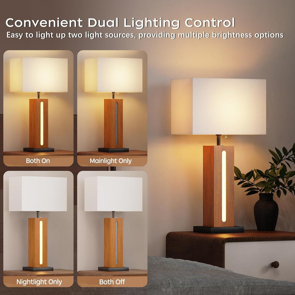 Table Lamps Set of 2, Modern Dimmable Bedside Lamps with Linen Shades