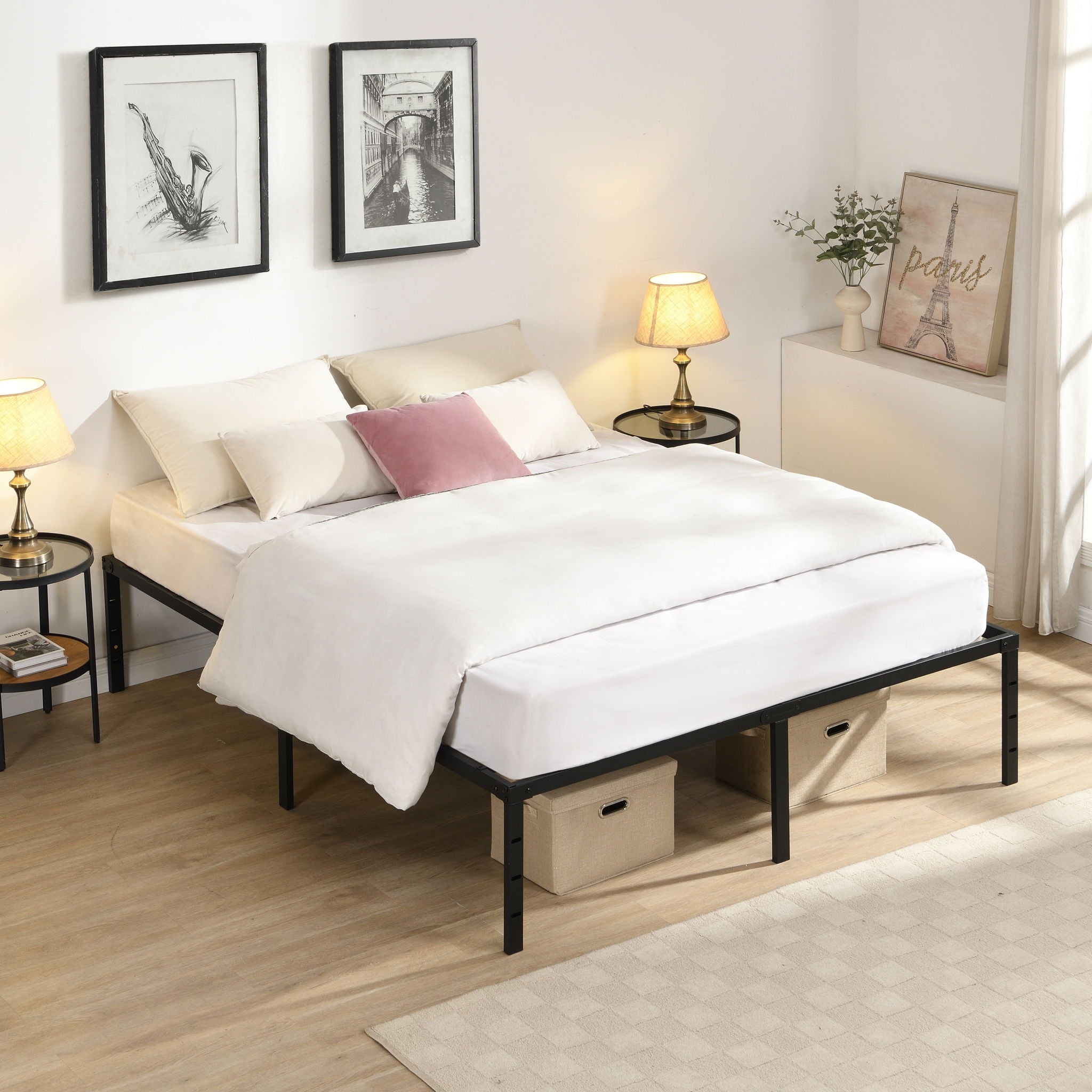 Queen Size Platform Bed with Quiet Support - Black