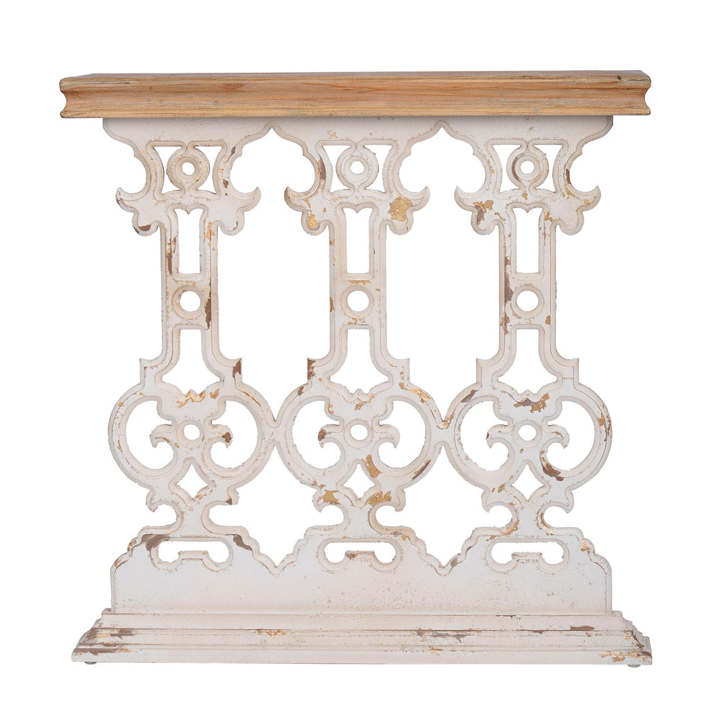 Classic Vintage Wash Console Table With Wood Top - Brown / Antique White