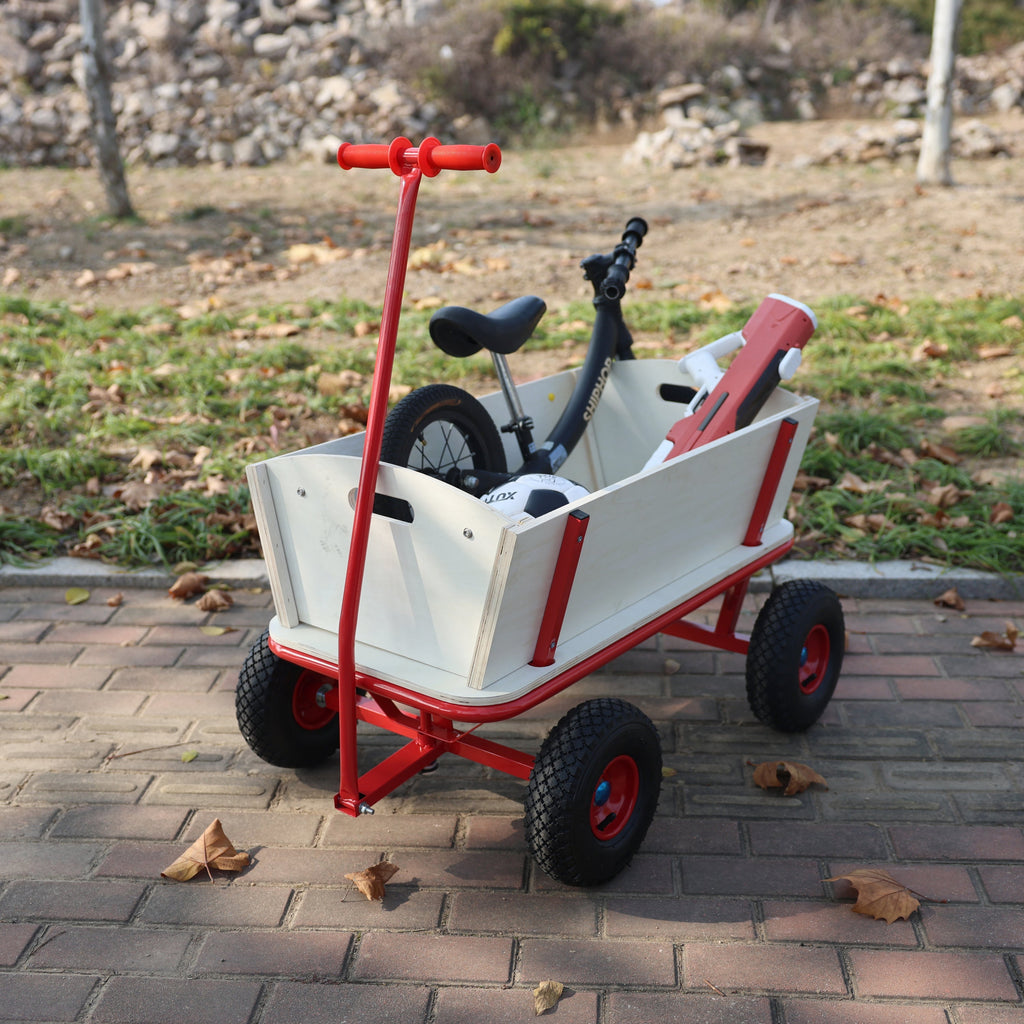 Wooden Children's Outdoor Stroller with Four-Wheel Design