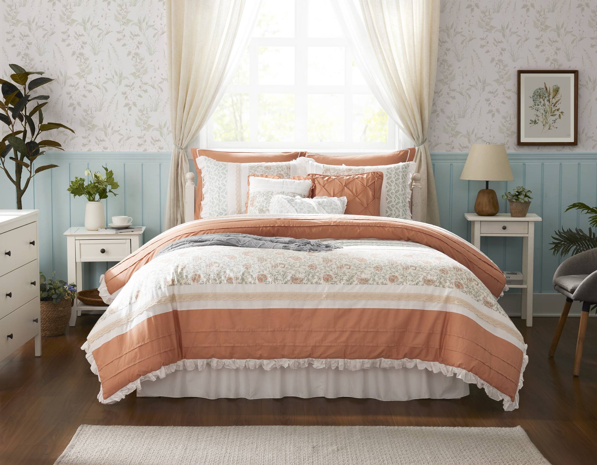 9 Piece Cotton Percale Comforter Set Coral Queen