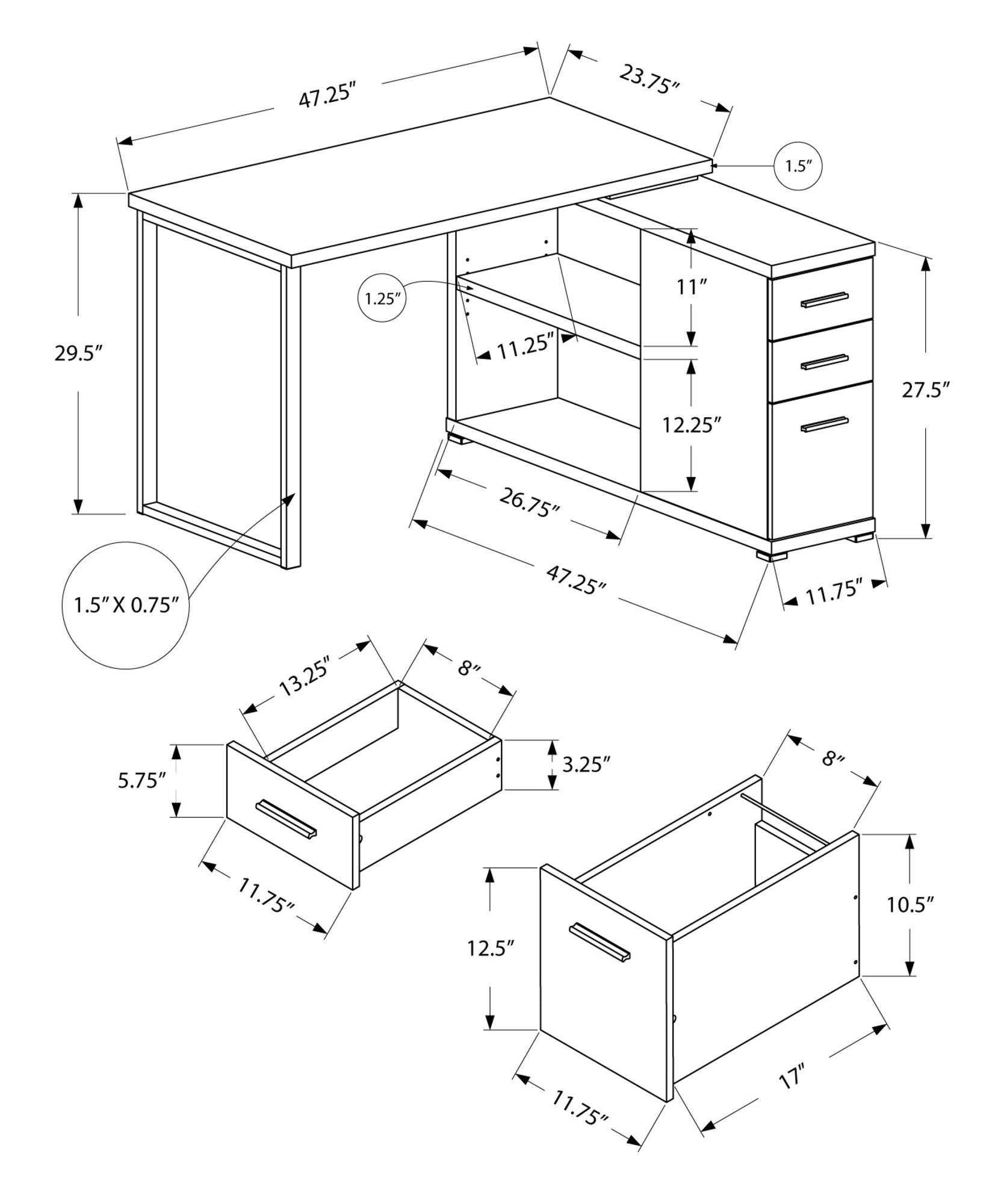 L-Shape Computer Desk with Storage Drawers