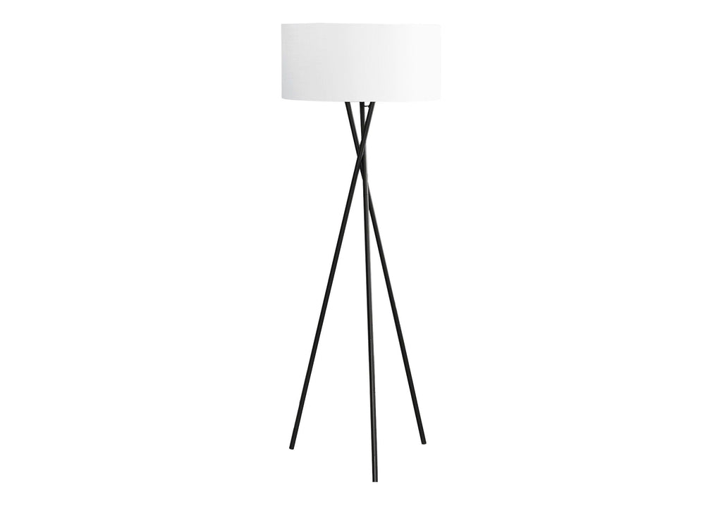 8th Street Black Metal Floor Lamp with Ivory Fabric Shade