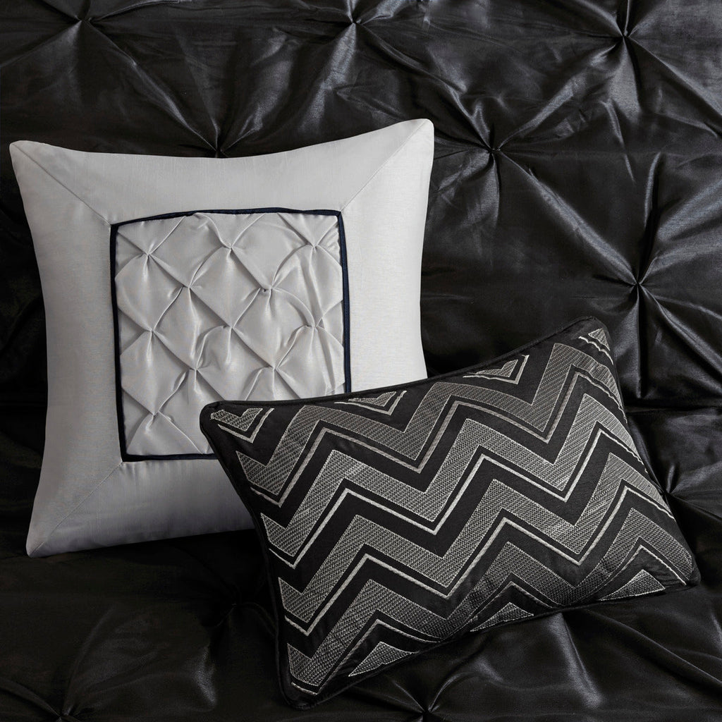 7 Piece Tufted Comforter Set Black Queen