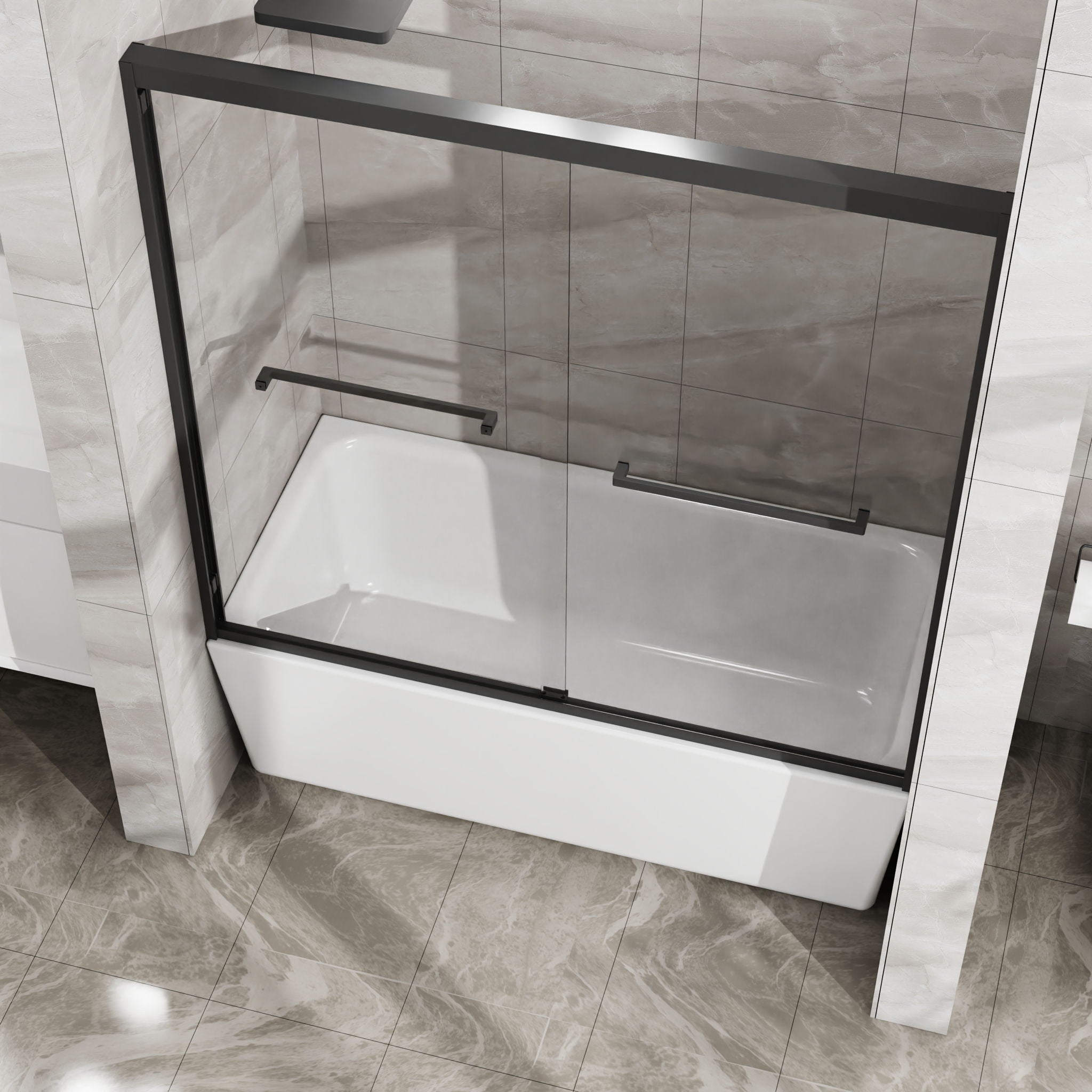 Goodyo - Double Sliding Bathtub Shower Door With Sgcc Clear Tempered Glass
