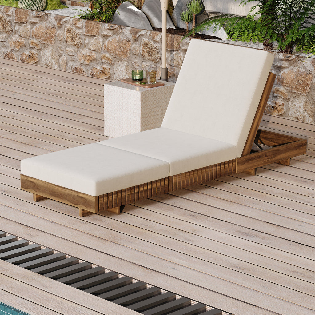 Lounge Chaise Set, Acacia Solid Wood with Cream Lounge Cushion