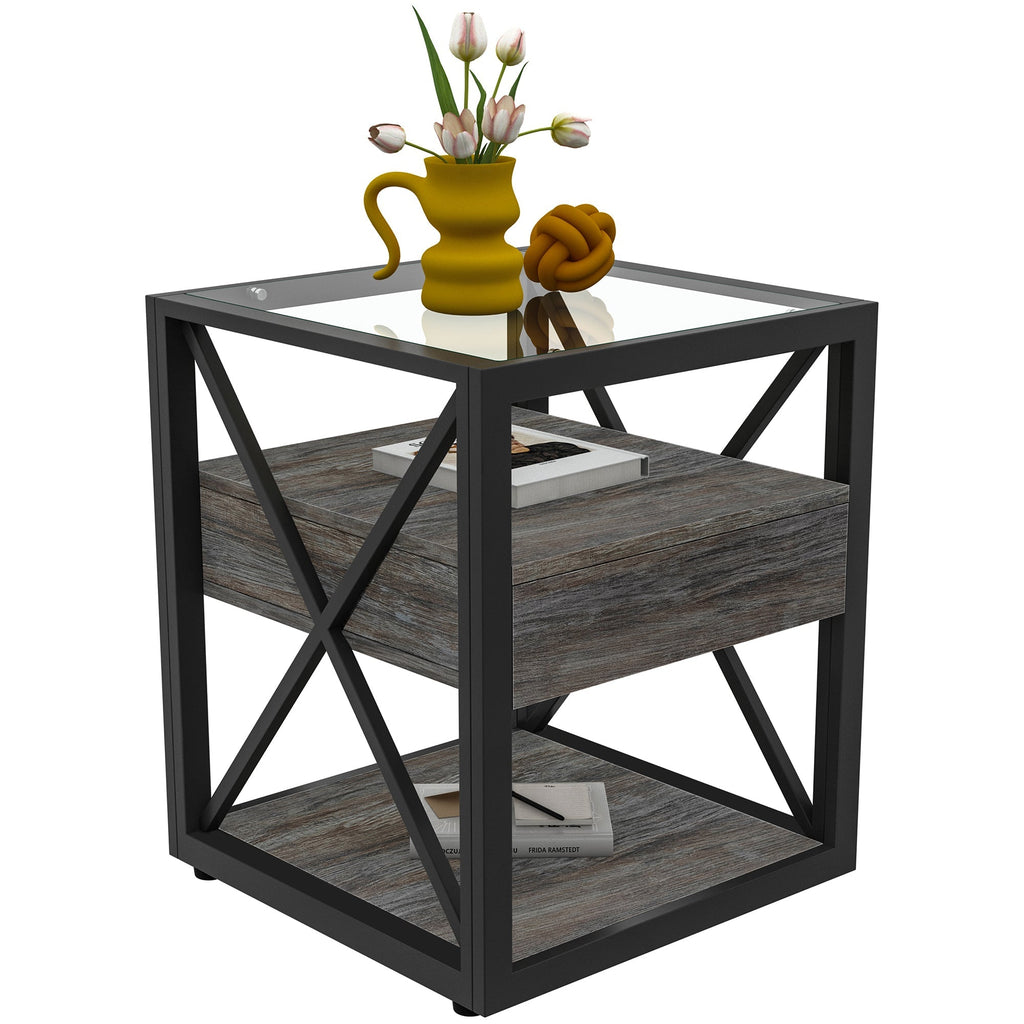 Set of 2 Modern End Tables with Drawer - Nightstands