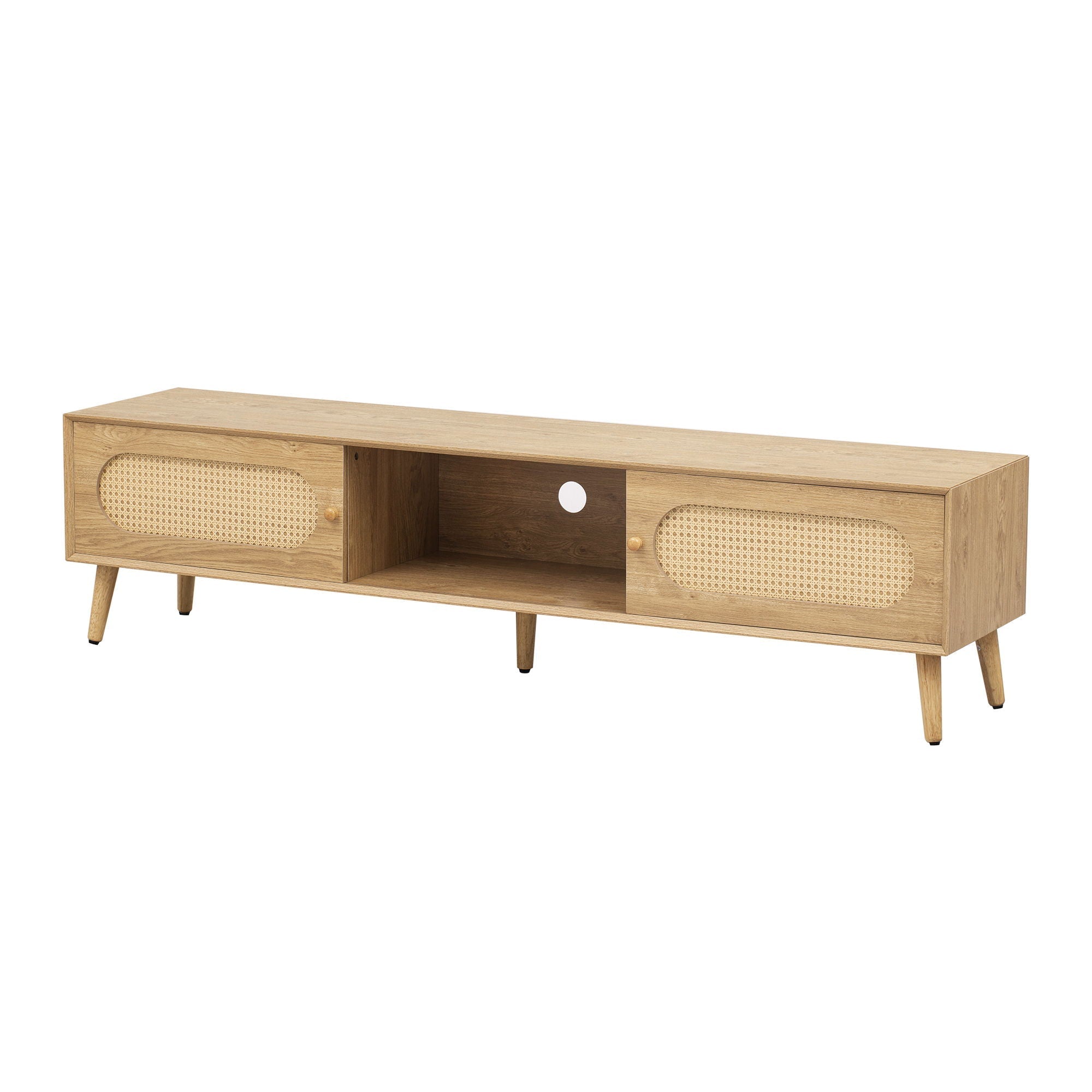 TV Stand For TVs Up To 80" - Natural Wood Media Console Cabinet