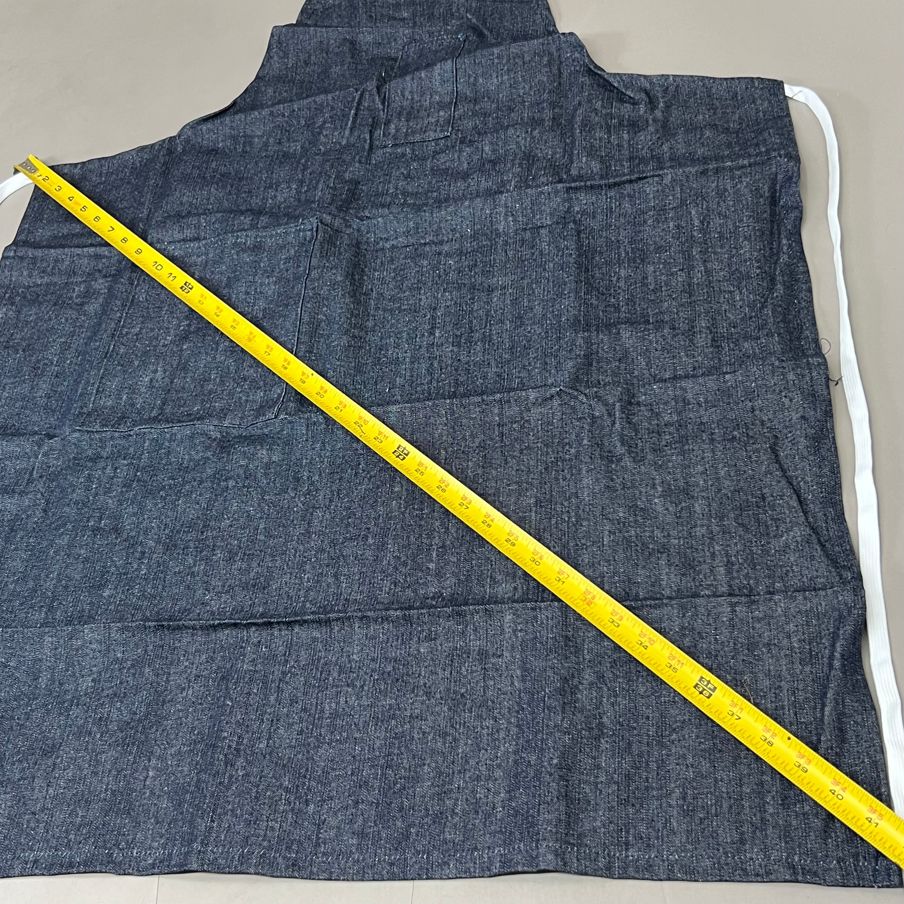(4 Pack) Tubular Tie 100% Cotton Multi-Pocket Denim Jean Style Apron OSFM Blue