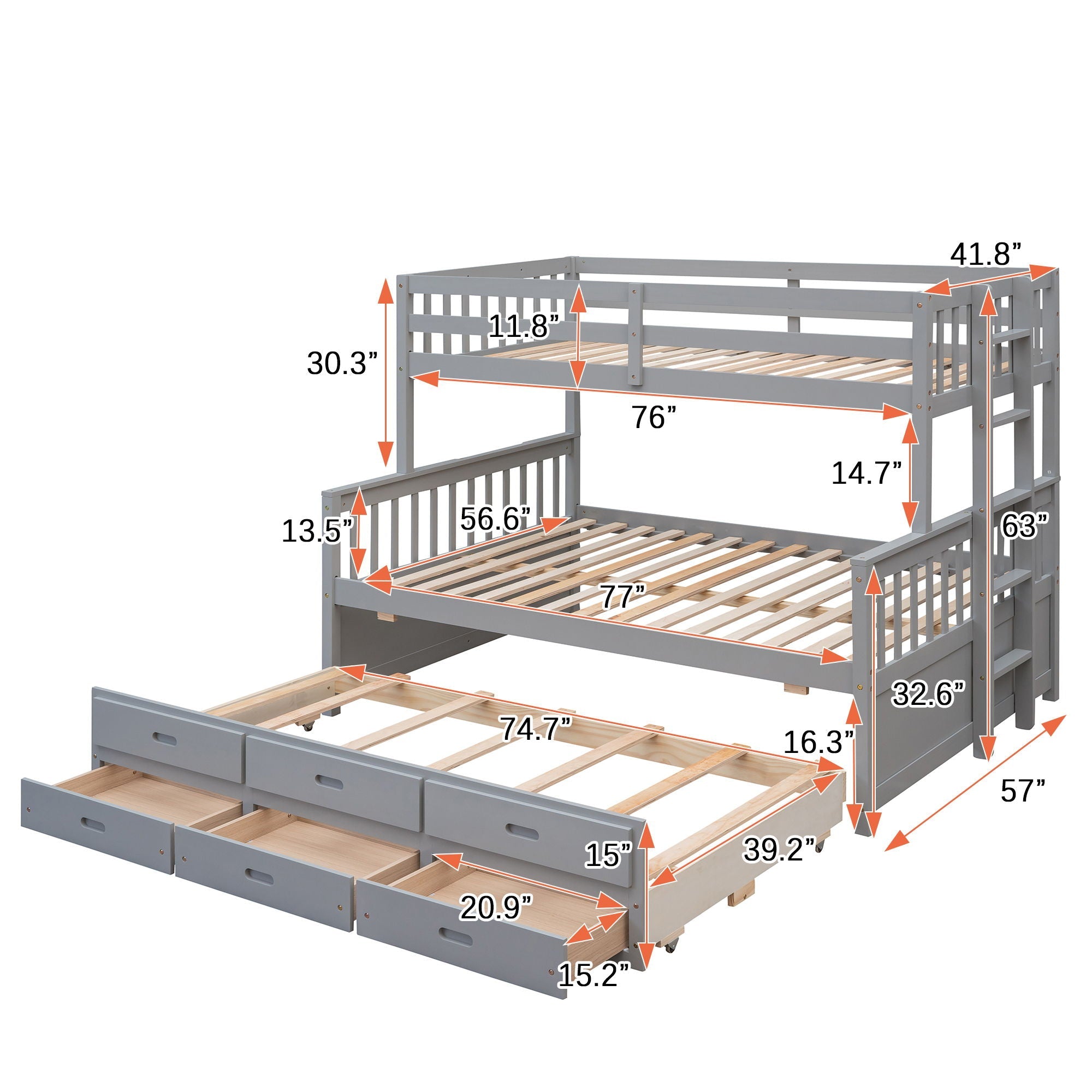 Bunk Bed With Twin Size Trundle And Drawers