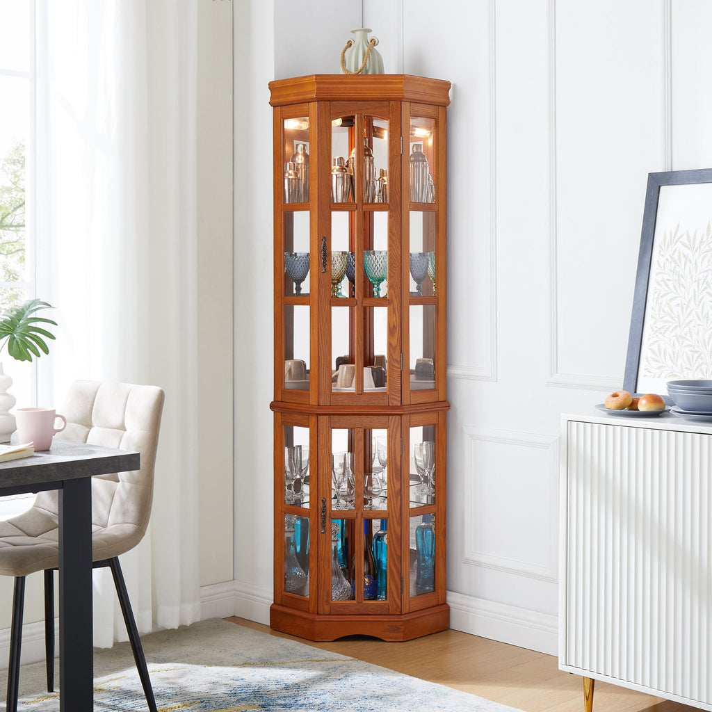 Corner Curio Cabinet With 5 Shelves And Lighting System
