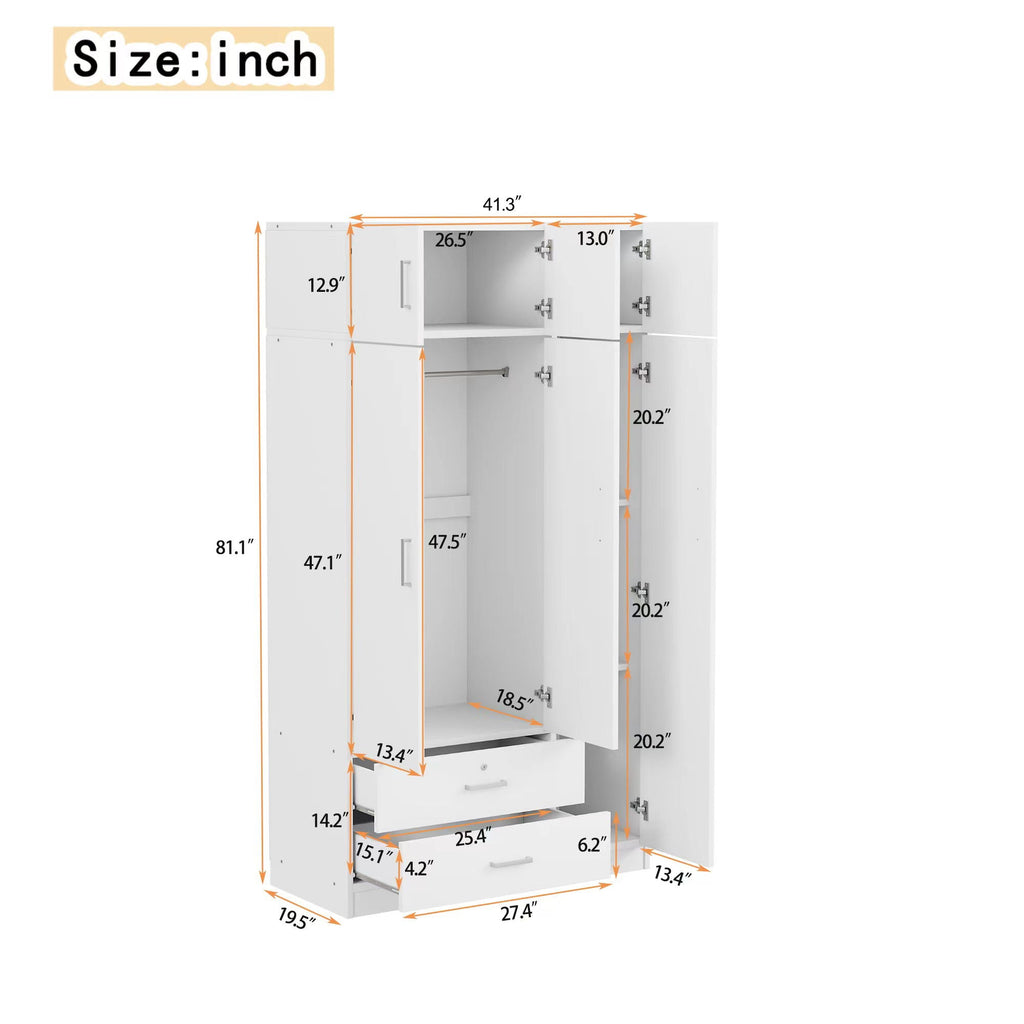 Modern 3 Door Mirror Wardrobe With 2 Drawers And Top Cabinet