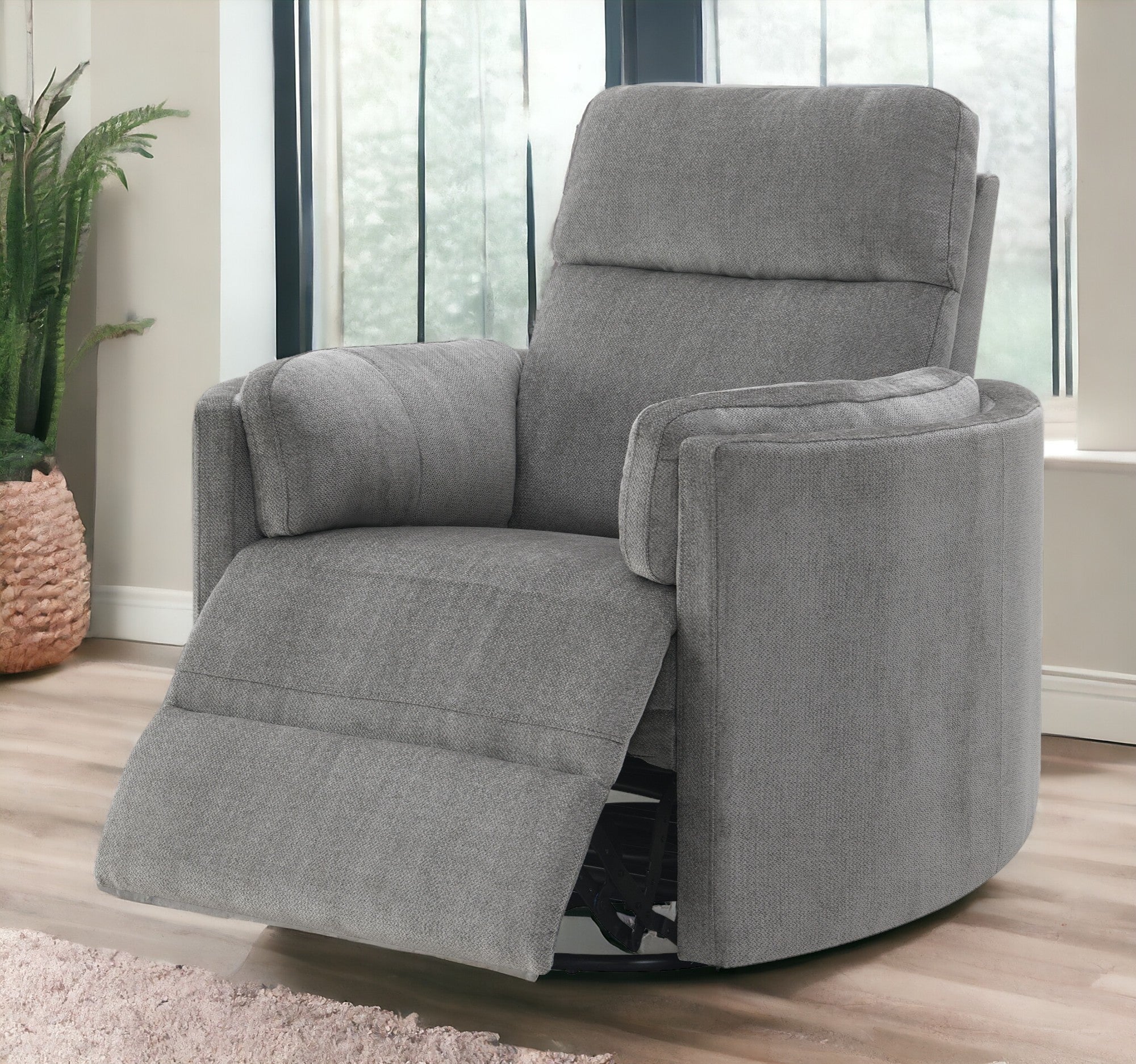 Sagen Charcoal Chenille Glider Recliner with Swivel