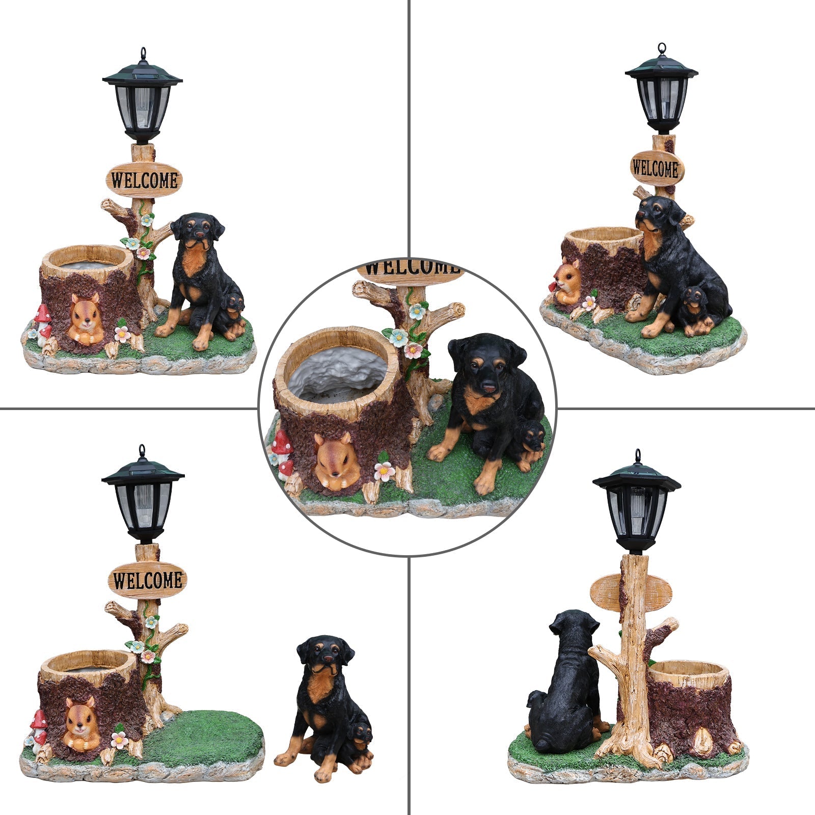 Rottweiler Dog Family Planter Statue