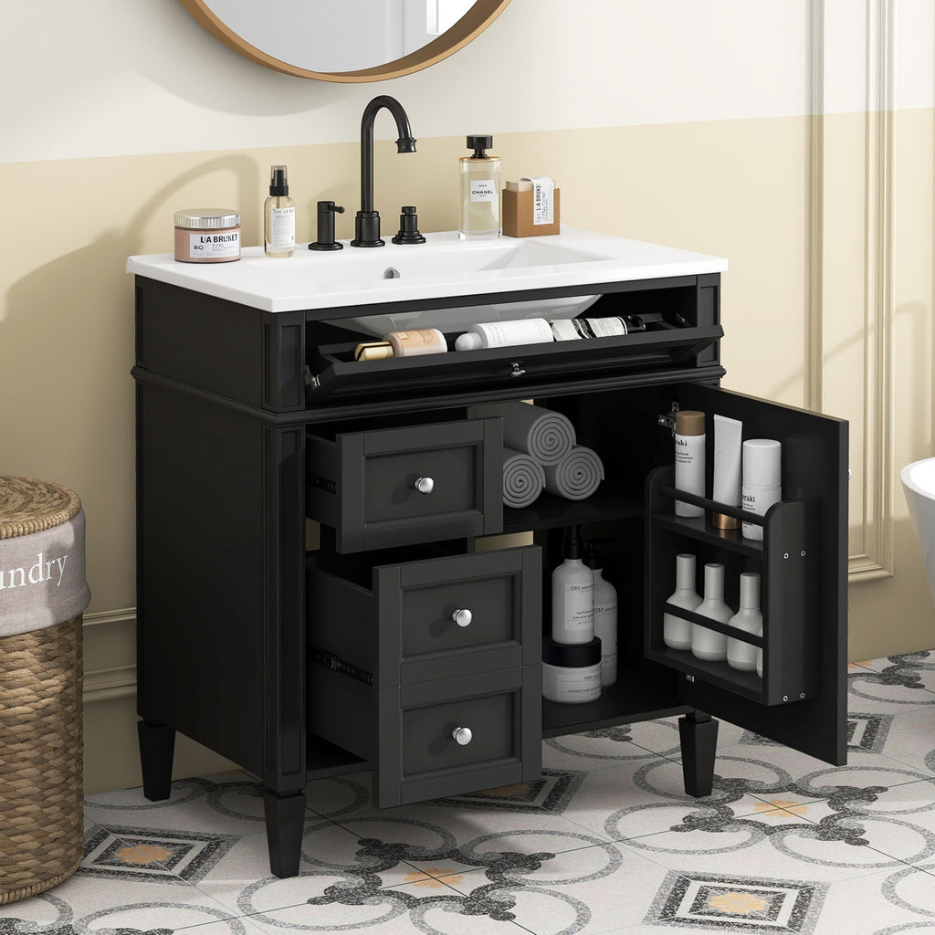 Bathroom Vanity With Top Sink, Storage Cabinet With 2 Drawers, Tip Out Drawer
