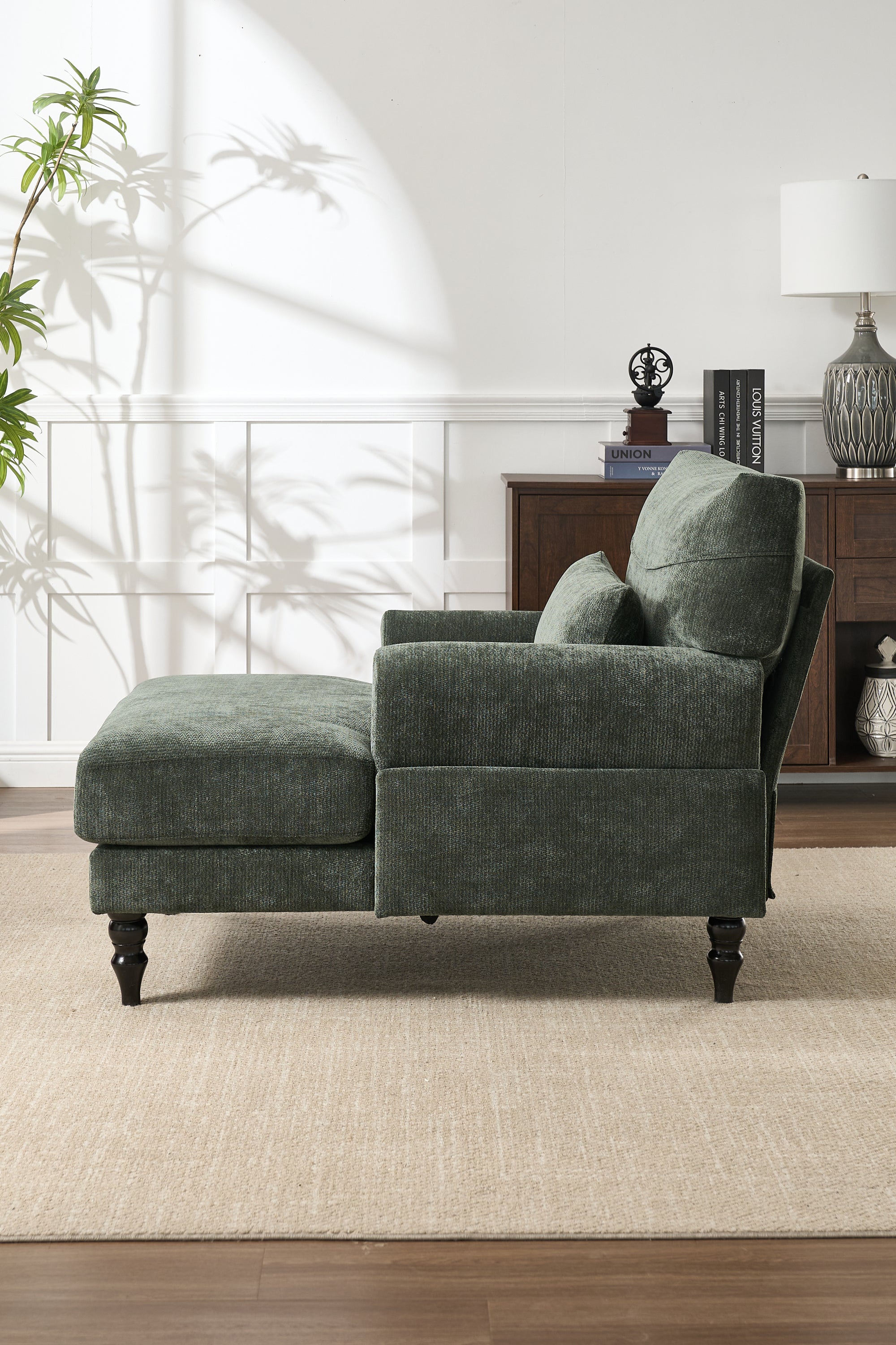 Modern Chaise Lounge Upholstered Sofa Recliner Chair in Green