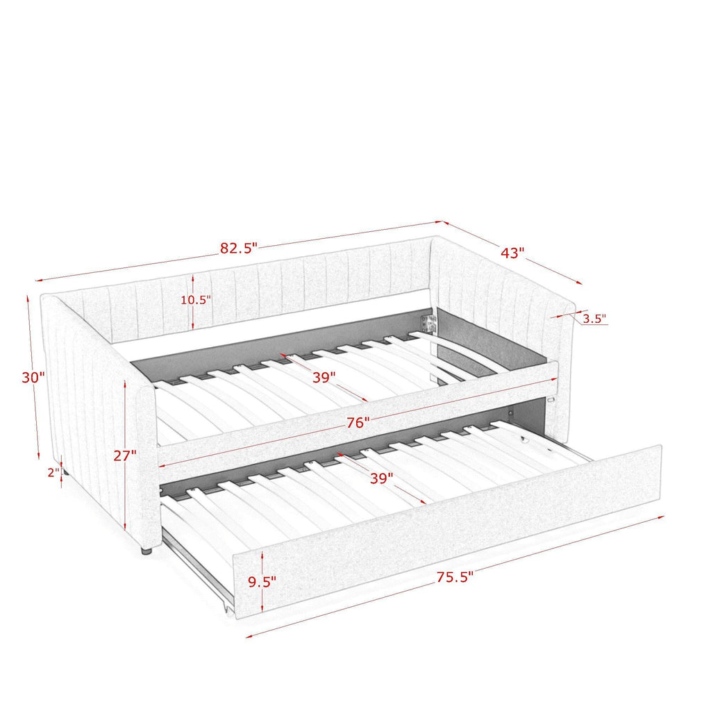 Upholstered Daybed With Trundle With Vertical Stripes