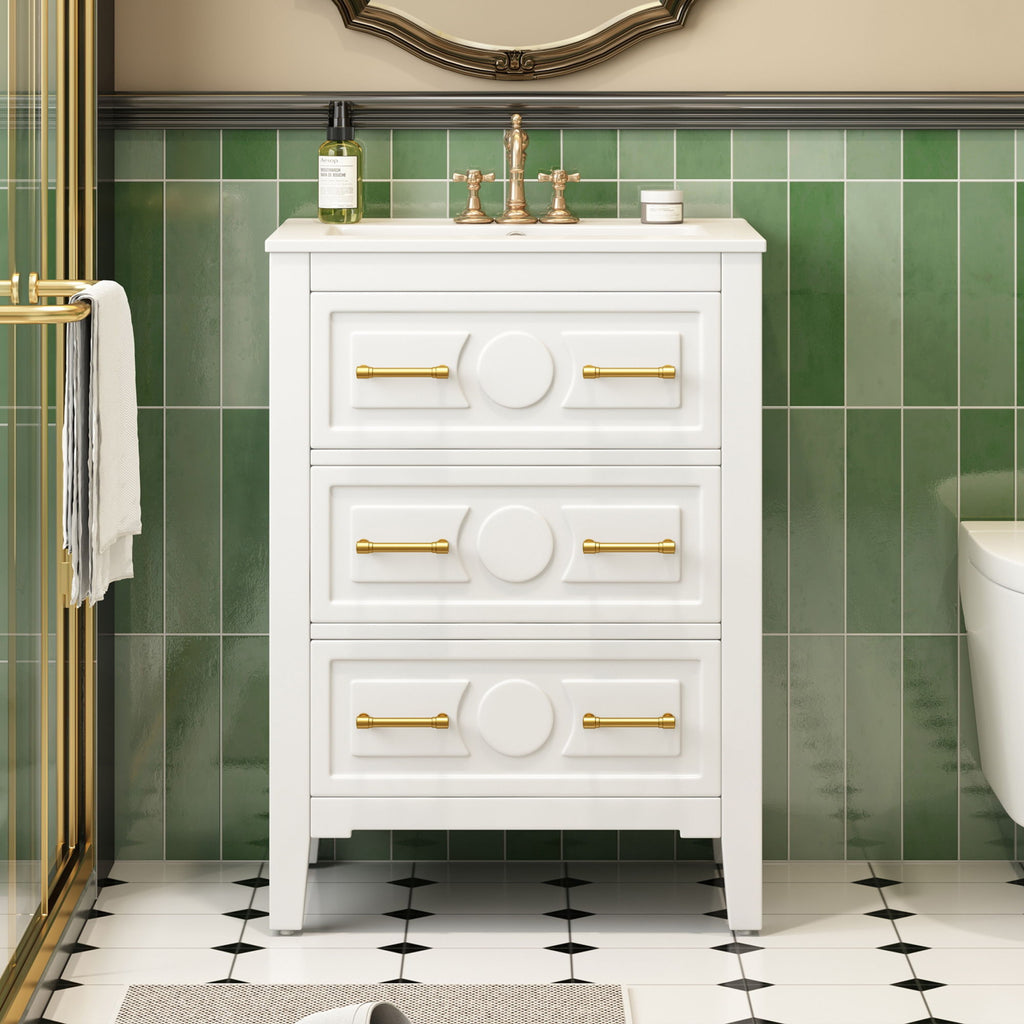 Bathroom Vanity With Sink, Free Standing 3 Drawer Storage Cabinet