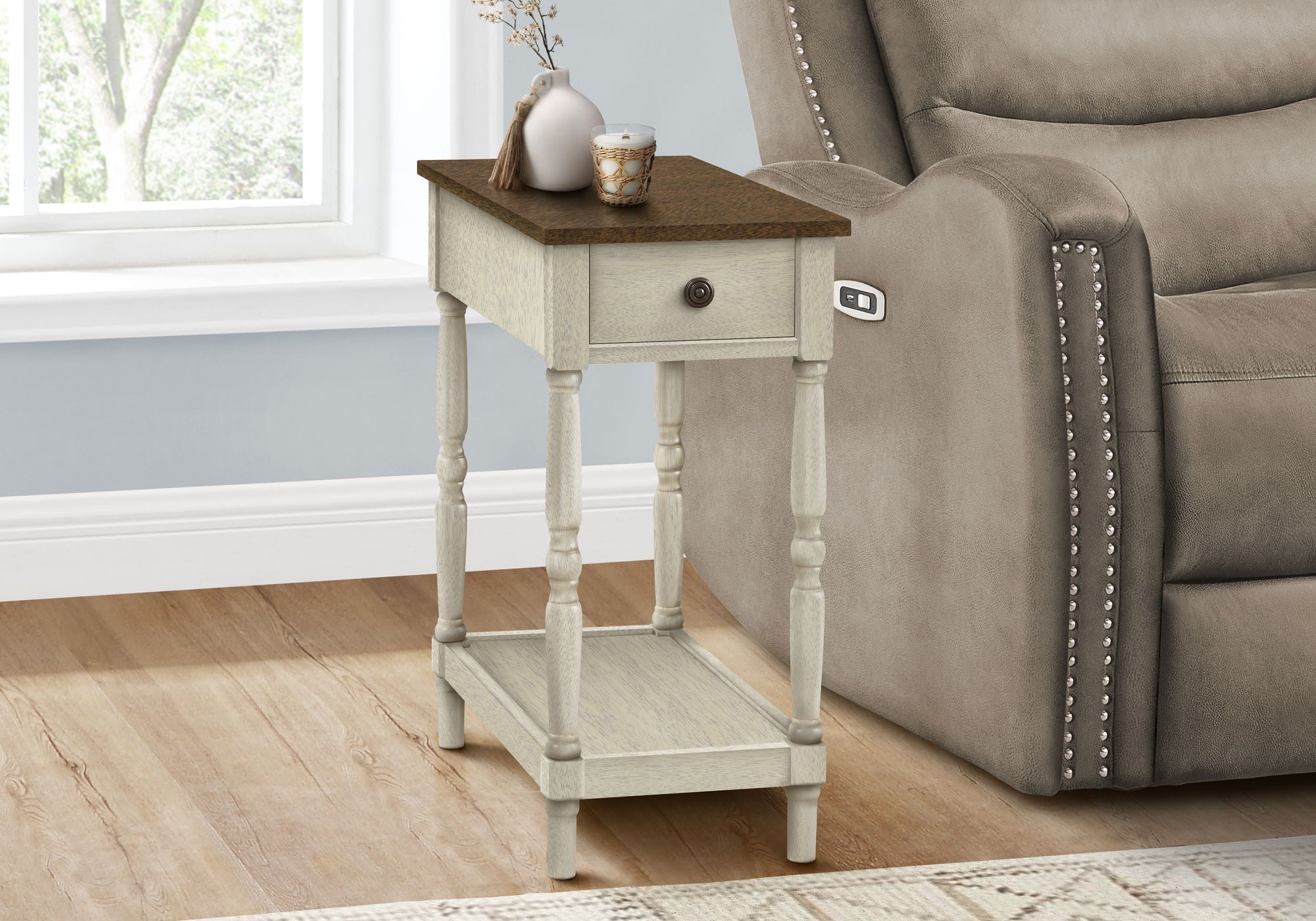 Accent End Table with 2 Tiers and Storage Drawer