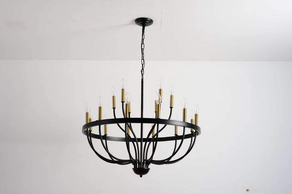 15-Light Industrial Iron Candle Chandelier Modern Farmhouse Pendant Light