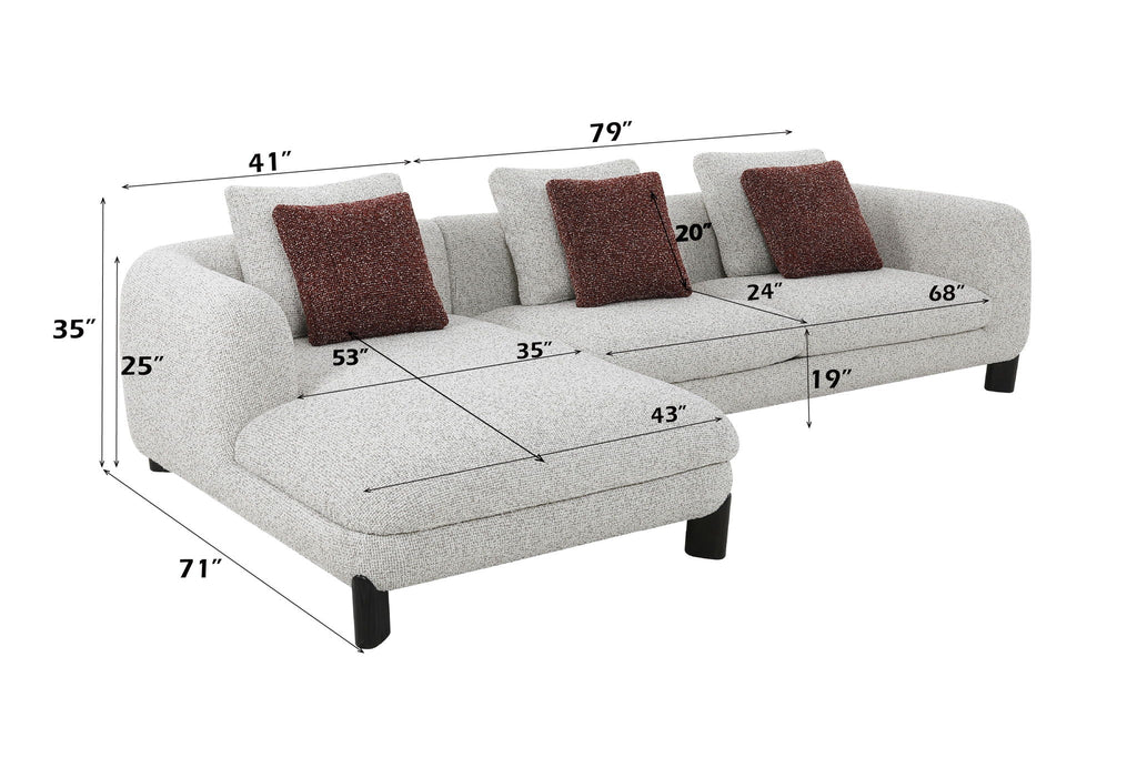 Mardi Tweed Sectional Sofa With 3 Pillows - Maroon / Beige