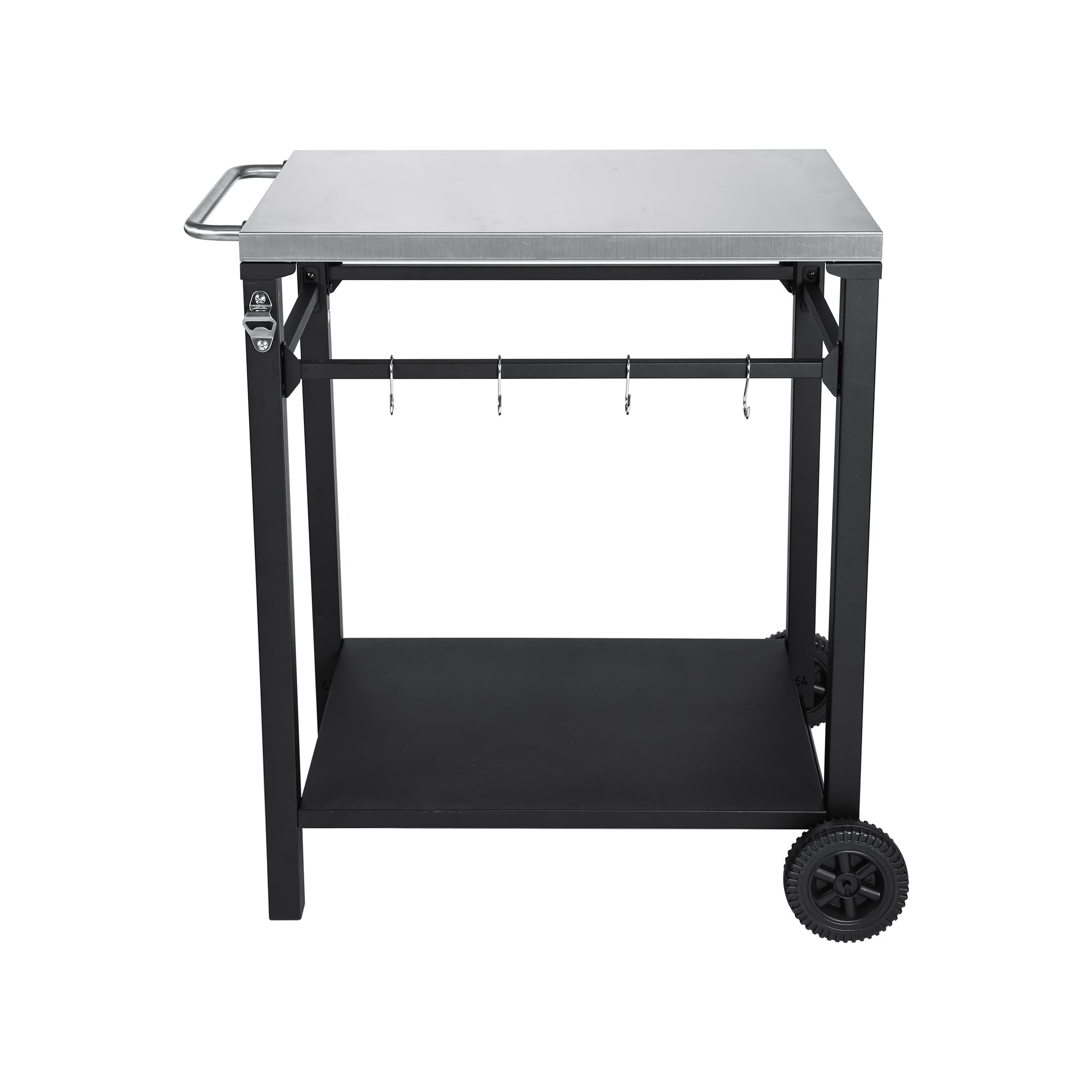 2-Tier Outdoor Grill Cart with Stainless Steel Top, Large Wheels & Tool Hooks