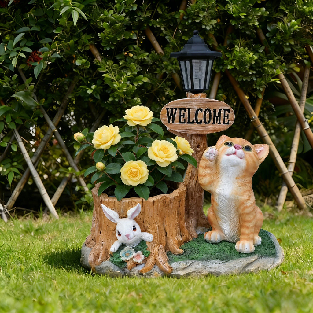 Cute Cat Planter Statue Garden Decor