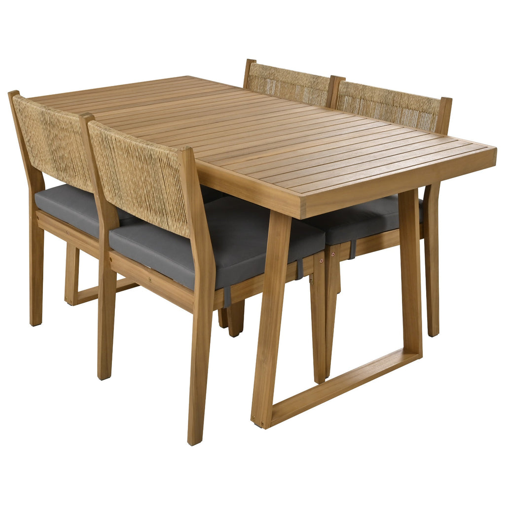 U_Style Multi-Person Outdoor Acacia Wood Dining Table and Chair Set