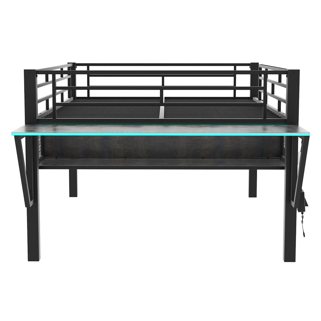 Gaming - Full Size Loft Bed With Desk, LED - Black