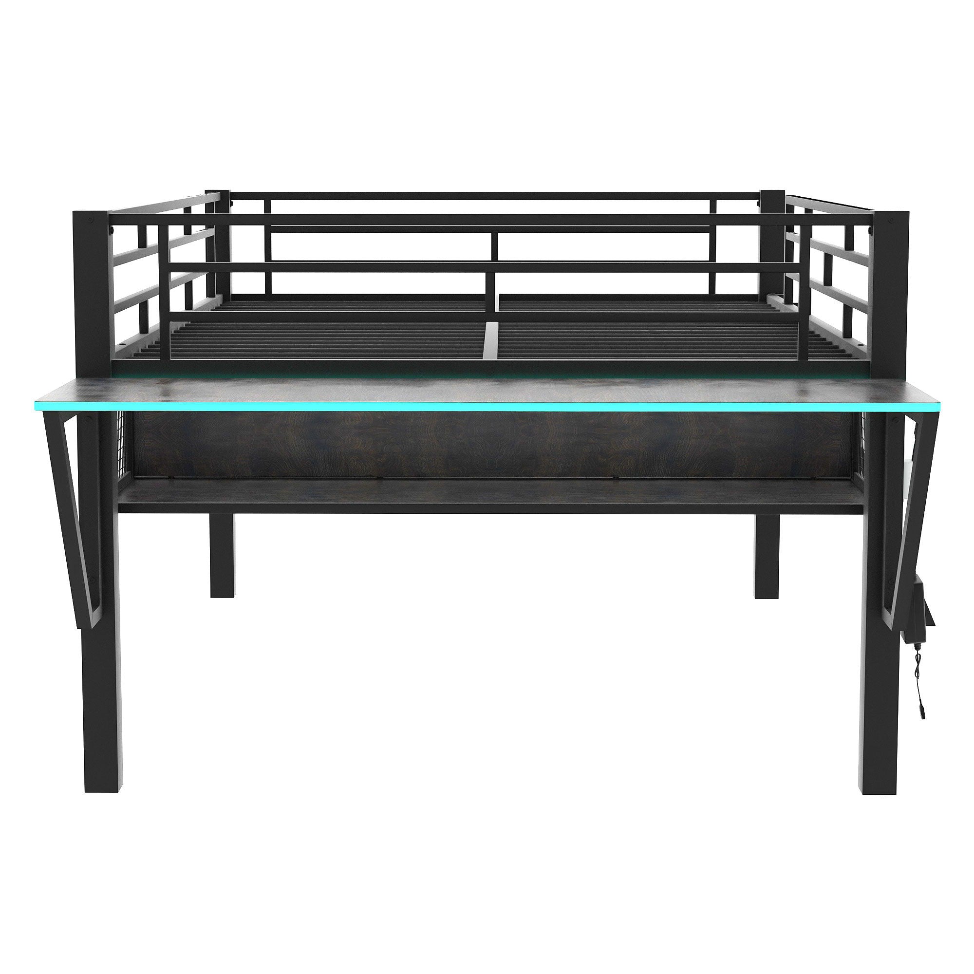 Gaming - Full Size Loft Bed With Desk, LED - Black
