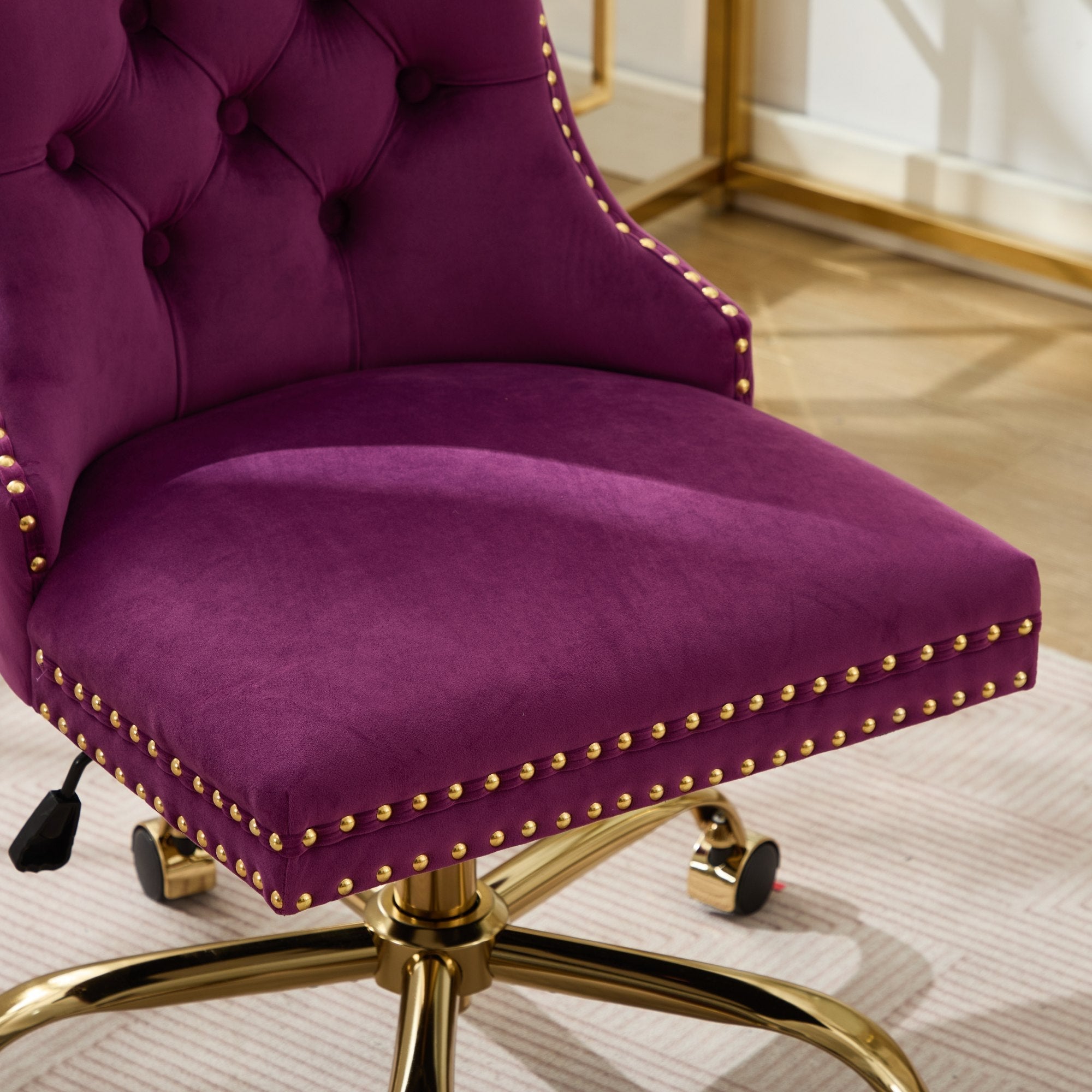 Office Chair Modern Velvet Upholstered Tufted Button (Purple)