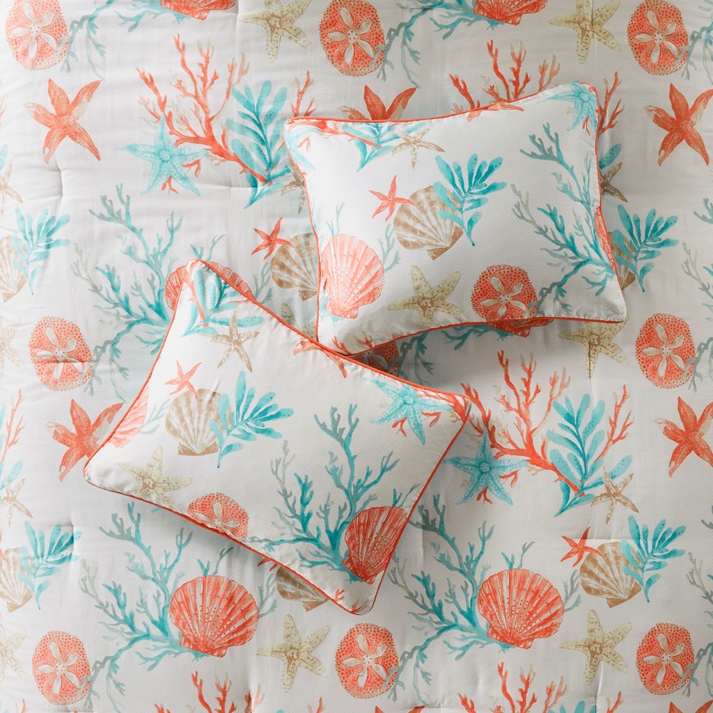 7 Piece Cotton Sateen Comforter Set Coral California King