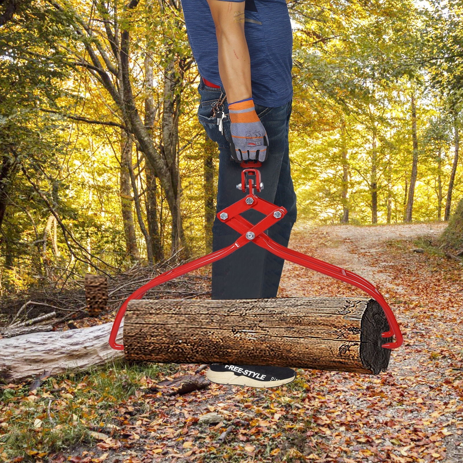Heavy-Duty 4 Claw Timber Log Lifting Tongs Grabber - Red
