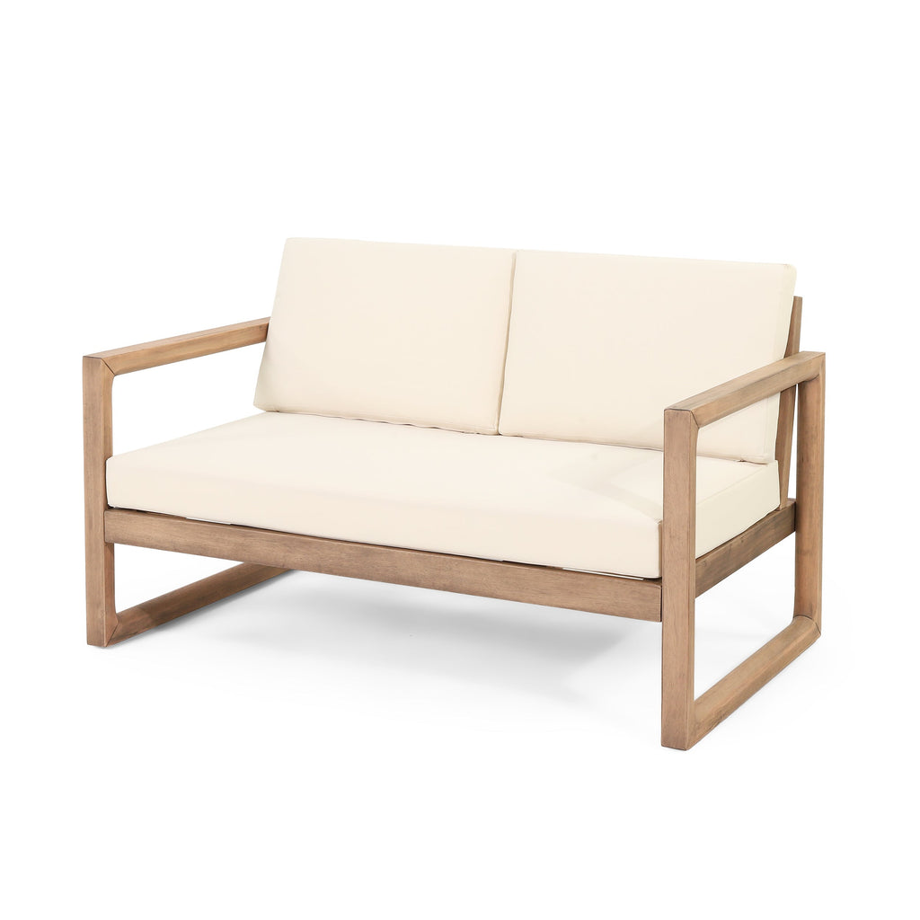 Outdoor Acacia Wood Loveseat and Coffee Table Set with Cushions
