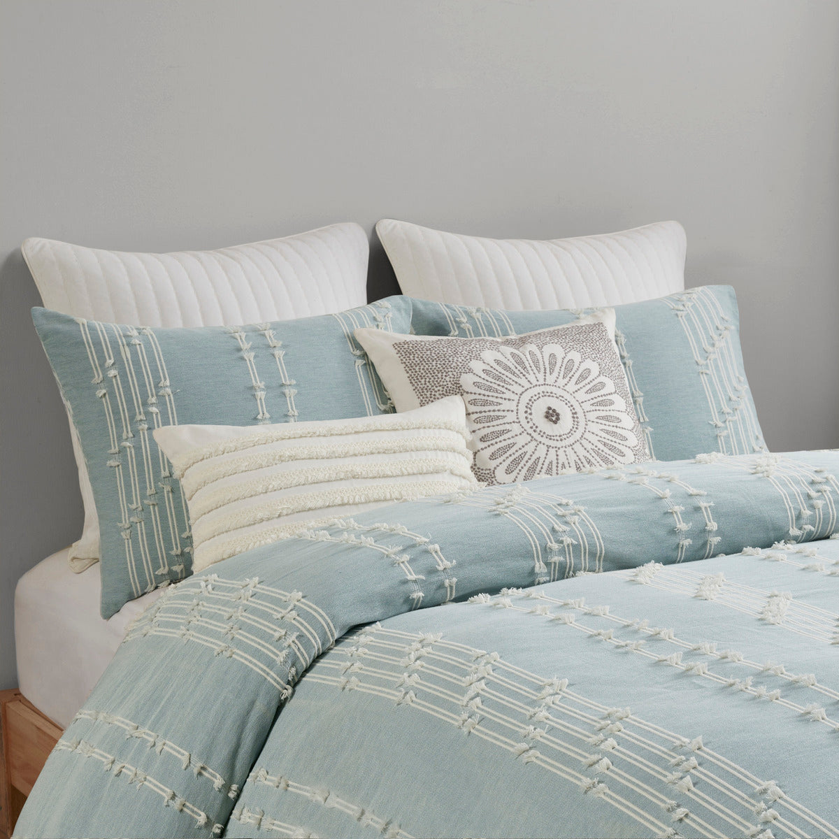 King/Cal King 3 Piece Cotton Jacquard Duvet Cover Set