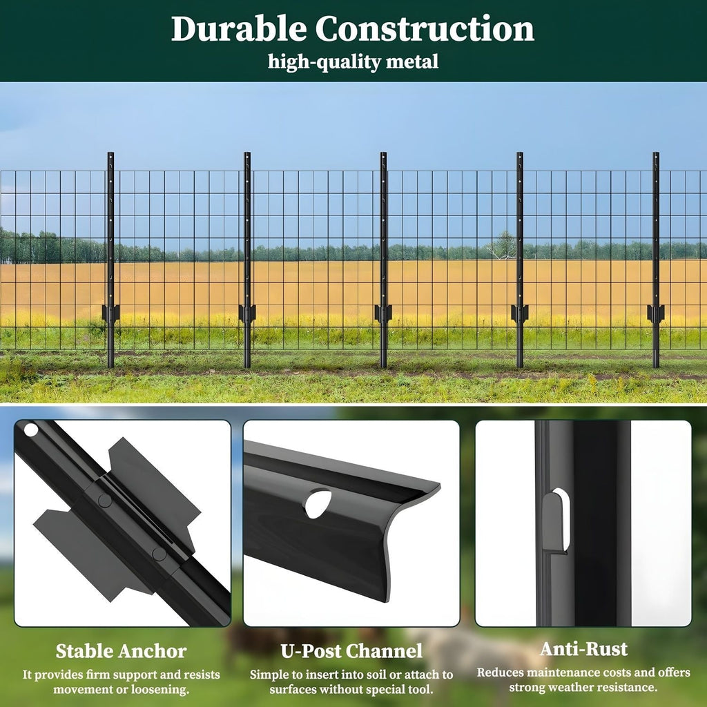 4 Foot U-Shaped Metal Garden Fence Posts Set for Wire Mesh Fencing