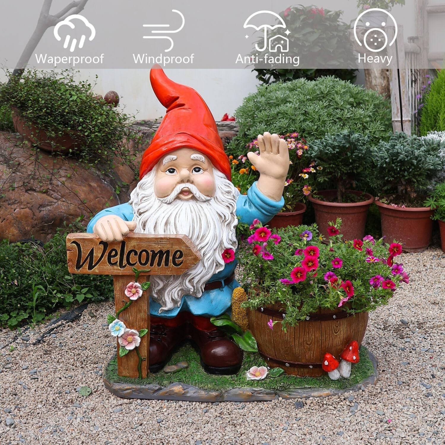 Outdoor Garden Sculpture Gnome Flower Pot Planter