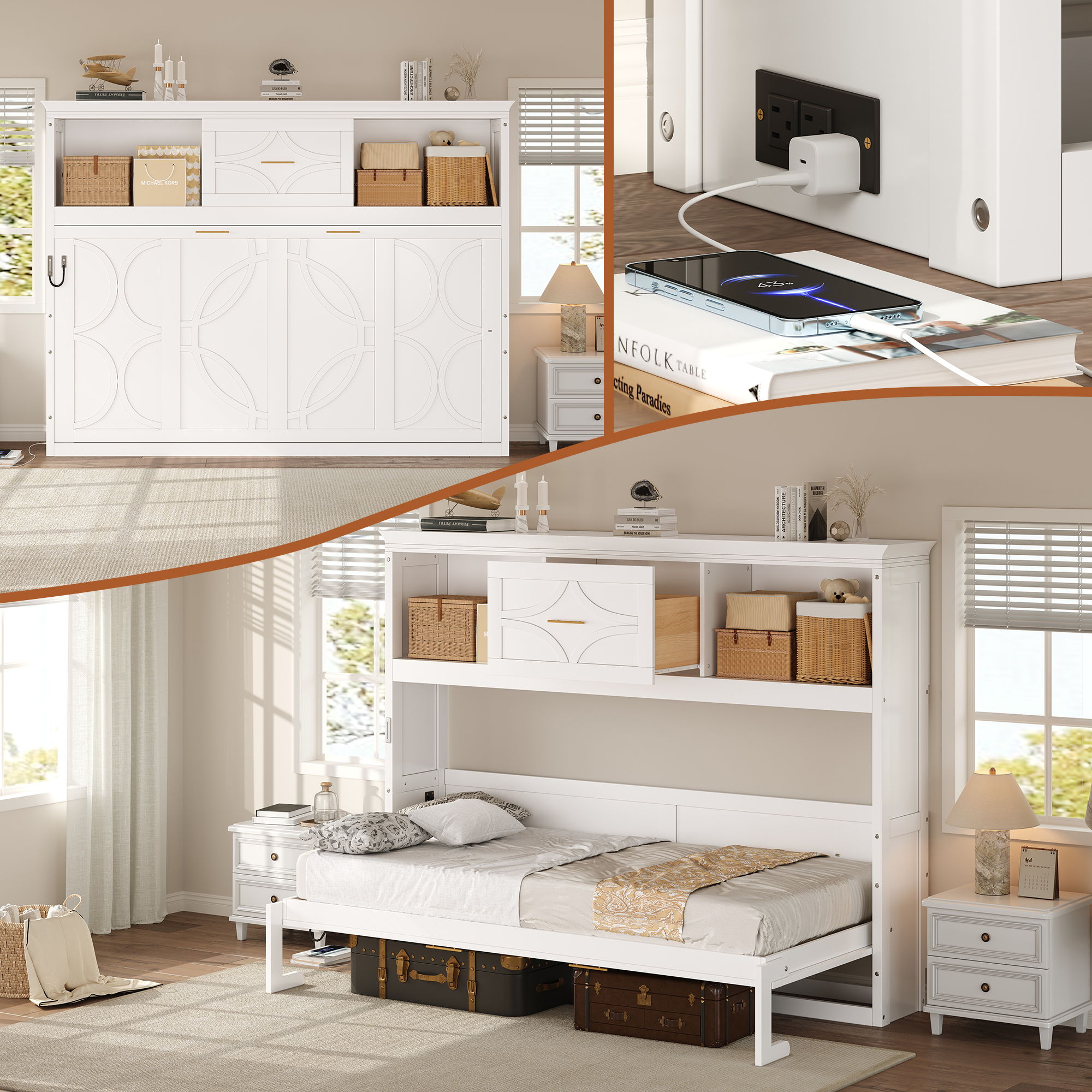Murphy Bed With Charging Station and Drawer