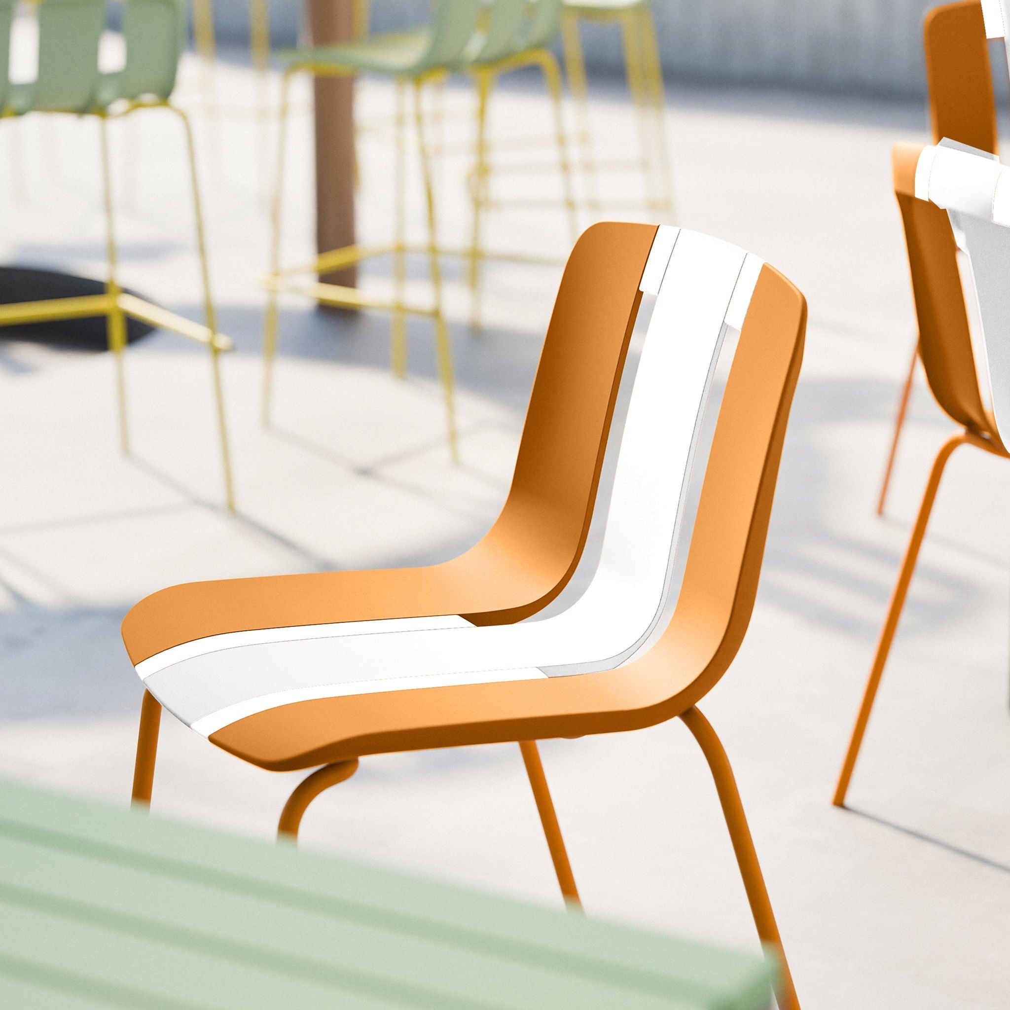 Modern Striped Blocking Single Chairs Set of 4