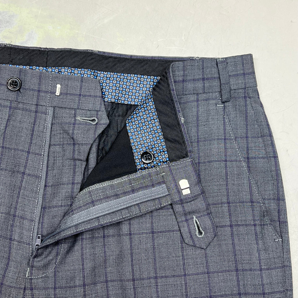 RALPH LAUREN  70% Wool Hand Tailored Suit Set Men's Sz 42 L Grey Purple Plaid (Pre-Owned)