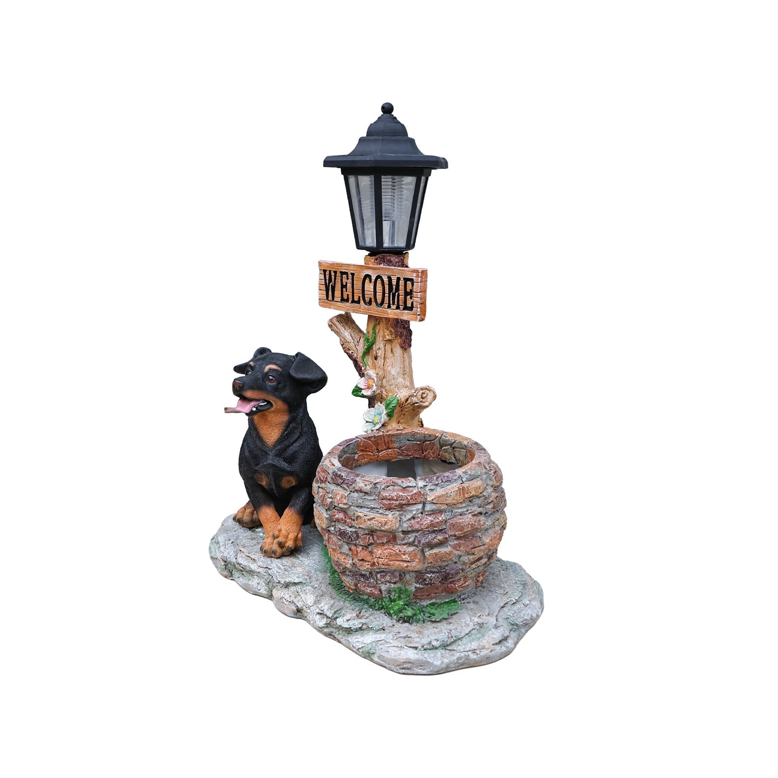 Puppy Dog Solar Planter Outdoor Statue