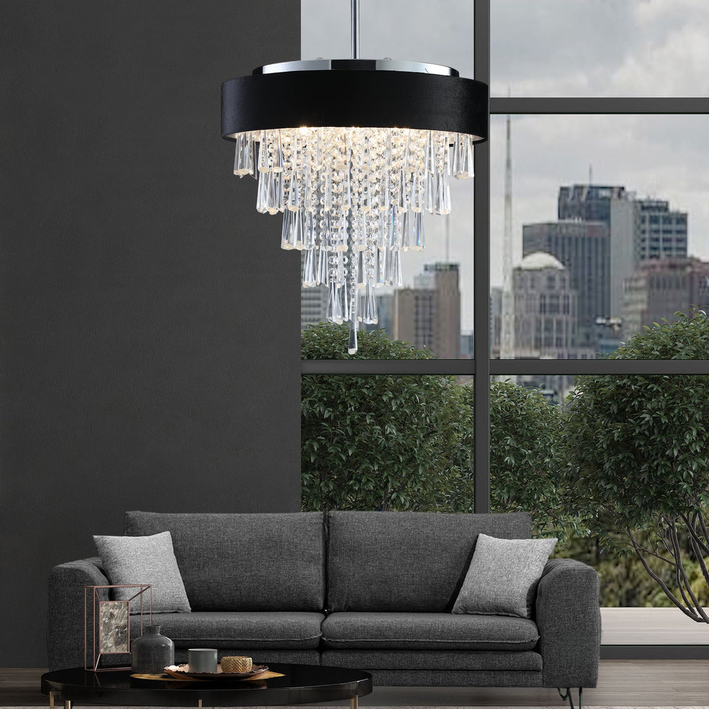 18-inch Modern Crystal Chandelier with Black Velvet Shade